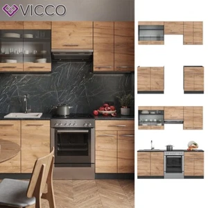 Küchenzeile Küchenblock Einbauküche Fame-Line Weiß Anthrazit Eiche 200 cm Vicco - Bild 1 von 7