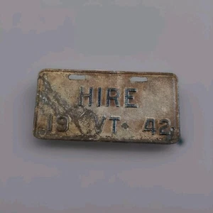 Rare 1942 Vermont VT HIRE License Plate 9" - Picture 1 of 4