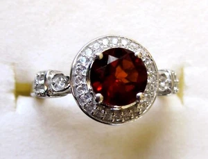 Cherry Red Citrine & White Zircon Ring / size 5 / 925 Sterling Silver / 1.63ct - Picture 1 of 5