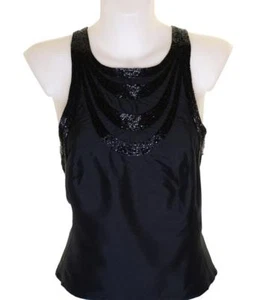 New Women's French Connection Strappy Cami Crop Silk Top Beaded Black RRP£75 - Picture 1 of 3