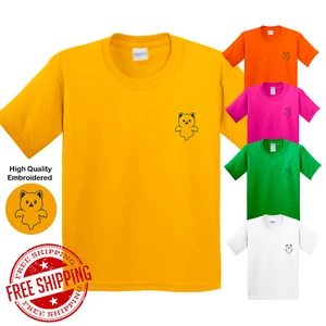 Embroidered Cute Funny Ghost Cat Sarcastic Kid T Shirt Short Sleeve New Gift Tee - Picture 1 of 10