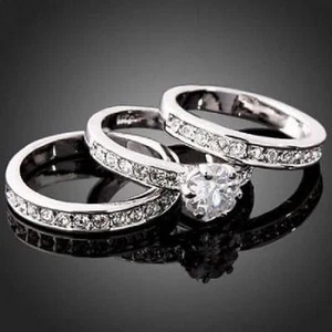 3 RINGS, WEDDING, ENGAGEMENT, ANNIVERSARY, LAMINATED GOLD AND ZIRCONIUM - Picture 1 of 1