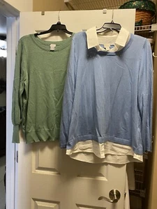 2pc Lot Chico’s Lightweight Sweaters Green  Blue Sparkle 3 White Button Down - Picture 1 of 23