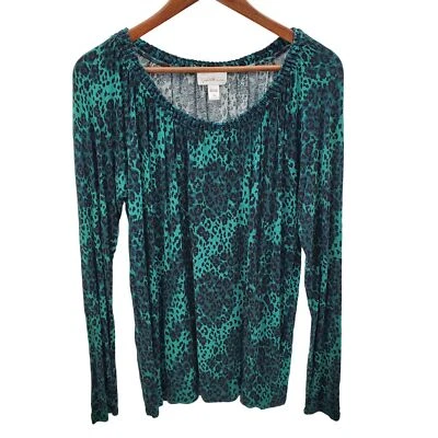 Blusa Top Jaclyn Smith Mujer Estampado Animal Guepardo Talla L Verde Negra Manga Larga Foto 1 de 4
