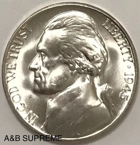 1945 S Jefferson War Nickel Gem Bu Unc. MS Fresh From Original Roll 35% Silver Cover