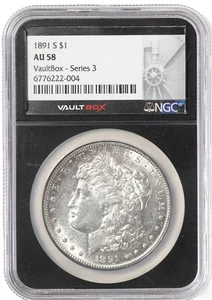 NGC AU58 1891-S Morgan US Silver Dollar S$1 VaultBox - Series 3 - Picture 1 of 2