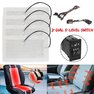 Universal 12V Round switch Carbon Fiber Car Heated Heater Seat Pads 5 Level 4Pcs - Picture 1 of 12