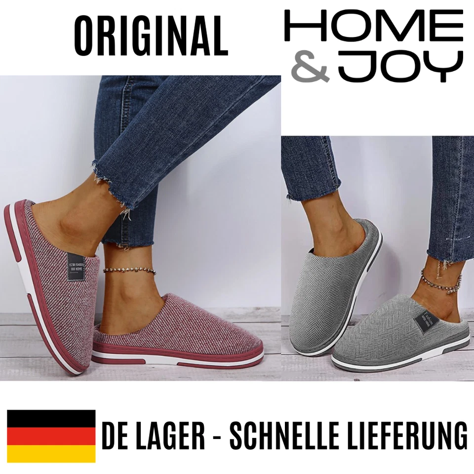 HOME & JOY elegante Design Damen & Herren Hausschuhe aus Baumwolle mit Memory-Foam Fußbett