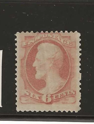 US Scott #159 mint hinged, og, 6c dull pink Lincoln 1873 bank note, f/vf sound - Image 1 of 2