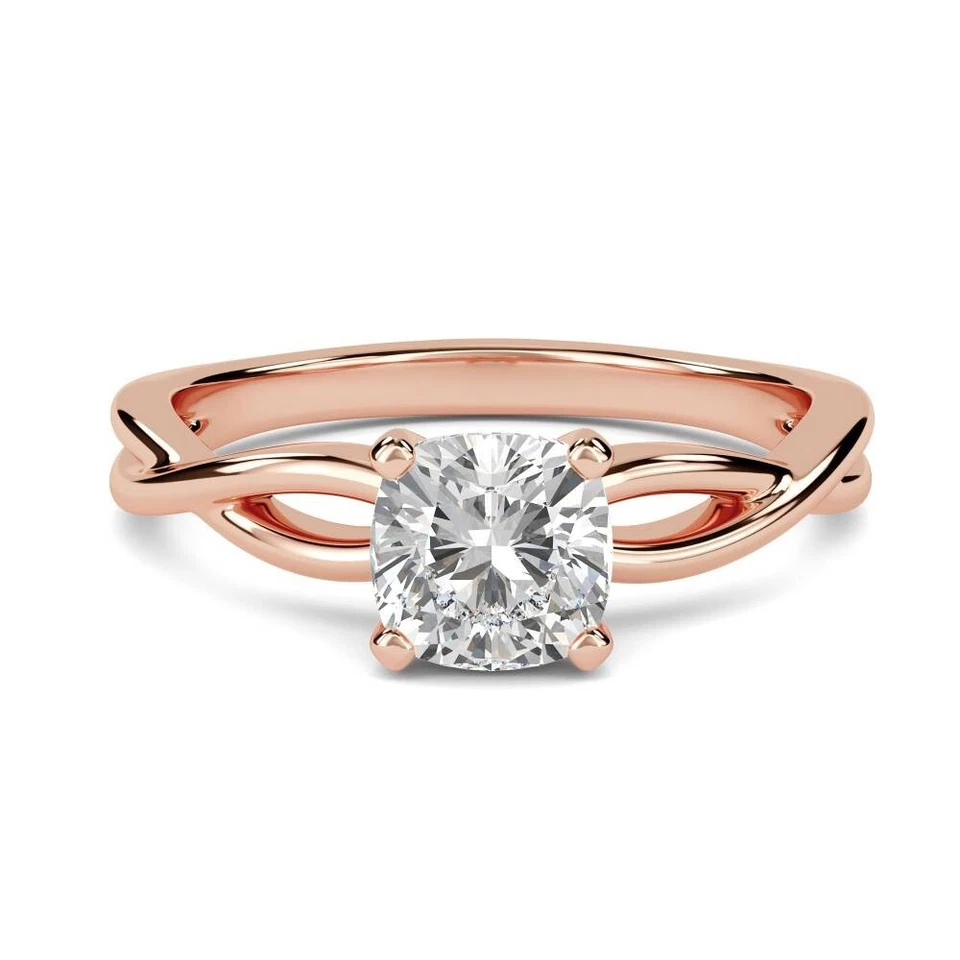Infinity Moissanite Women Ring Cushion Cut Sterling Silver Rose Gold Plated Ring - Image 1 of 4