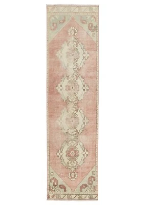 Turkish Oushak Wool Runner Rug – Hand-Knotted Blush Medallion – 2'6" x 9'5" ft - Image 1 of 4