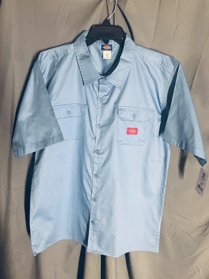 dickies boys size xl / 20 short sleeve light blue twill button work shirt new - Image 1 of 1