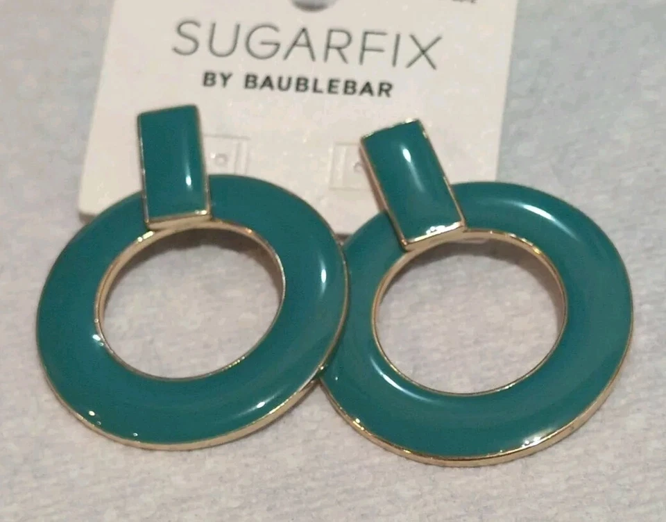Pendientes SUGARFIX by BaubleBar Golpeador Aro Pavo Real Turquesa Esmalte Raro Foto 1 de 1