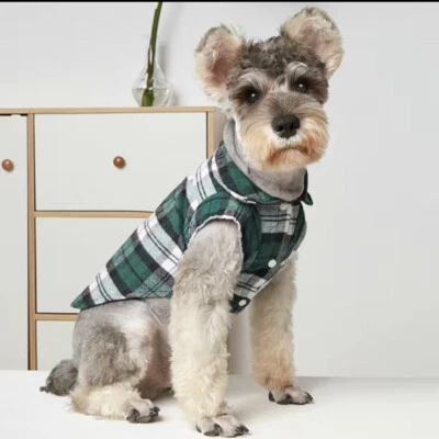 NEW! Size XL for Small Dogs Green And Black Plaid Flannel Dog Shirt Pet Clothing - Image 1 of 4