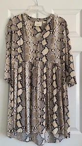 Anthropologie Maeve Dress Womens S Juno Snake Print Brown Babydoll Swiftie Boho - Picture 1 of 11