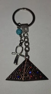 Pyramid Keychain With Red And Blue Crystals - Picture 1 of 5