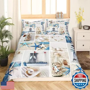 Feelyou Beach Themed Duvet Cover Set Queen Size Ocean Navigation Bedding Set - Picture 1 of 5