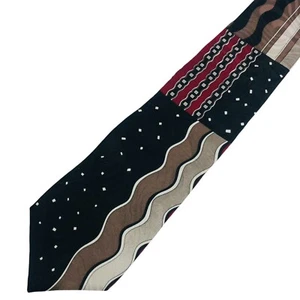 Zianetti Italian Silk Collection Retro Tie Black Red Geometric - Picture 1 of 8