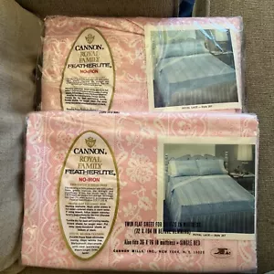 Vintage Pink Cannon Royal Family Flat Fitted Set Sheet 2 Pillowcase Twin NOS - Foto 1 di 13