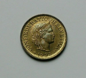 1993 SWITZERLAND Swiss Coin - 5 Rappen - AU++ toned-lustre - Picture 1 of 2