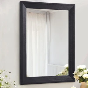 Black Rectangle Wall Mirror with Wood Frame for Bedroom Bathroom Living Room - Picture 1 of 7