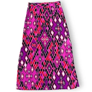 Vintage 60s Purple Black Pink Colorful Geometric Psychedelic Pattern Maxi Skirt - Picture 1 of 3
