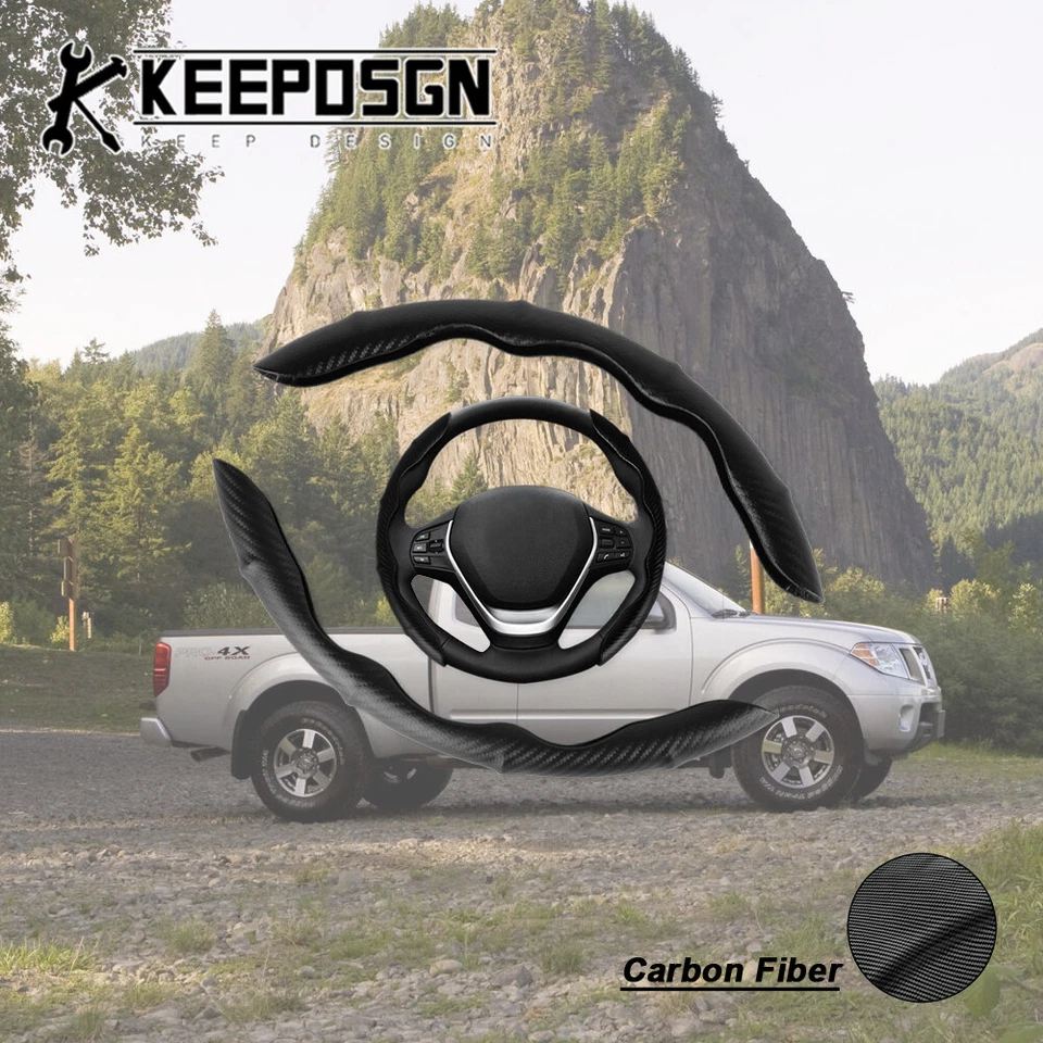 For Nissan Frontier 15'' inch Carbon Fiber Car Steering Wheel Cover Leather BK - Image 1 of 4