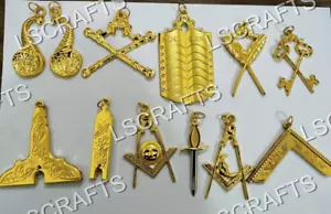 JUEGO DE 12 JOYAS DE ORO COLLAR DE OFICIAL DE LA LOGIA AZUL MASÓNICA - Imagen 1 de 2