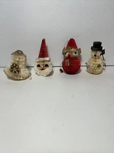 4 VINTAGE JAPAN HONEYCOMB SANTA Snowman Bell DECORATIONS ORNAMENTS PAPER - Picture 1 of 6