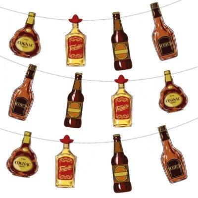 Alcohol Drinking Bottles Bunting Decorations Party Birthday Events 12pc 2.5M - Image 1 of 4