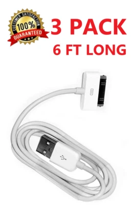 3X 6FT 30 pin USB Charging Data Cable Cord for Apple iphone 3G 4S 4G 3GS iPad2  - Image 1 of 3