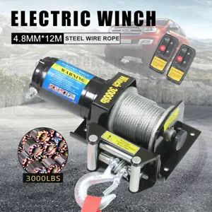 12V Electric Car Winch 3000LBS/1361KG Wireless Remote Steel Cable Rope 4WD ATV - Picture 1 of 12