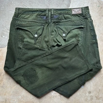Jeans Robins Solapa Larga Denim Envejecido Pierna Recta Jean Verde Oliva Talla 42x30 Foto 1 de 4