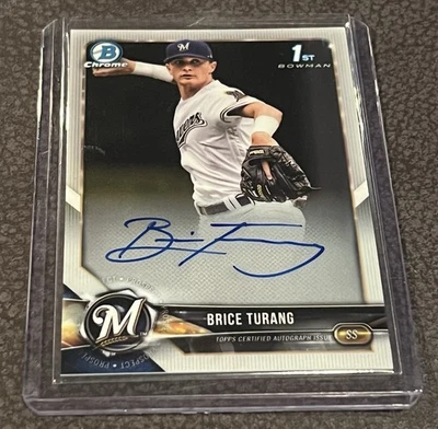 NEW Brice Turang 2018 Bowman Draft Chrome Autograph Rookie Card Brewers 1st MLB - Image 1 of 4