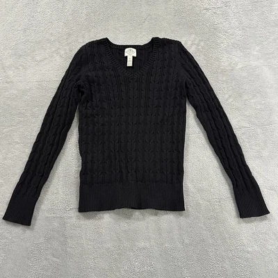 St. John Bay VNeck Sweater Women’s Medium Black Cable Knit Vintage Academia Y2K - Image 1 of 4