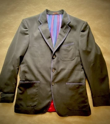 Blazer Etro Milano Modelo Grosgrain Talla 52 (US 42R) Negro Azul Marino Lana Virgen Italia Foto 1 de 4