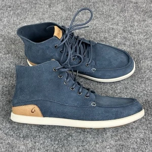 Stivali Olukai Nalukai Kala Moc Toe da uomo 8 blu scamosciati stringati scarpe casual in pelle - Foto 1 di 14