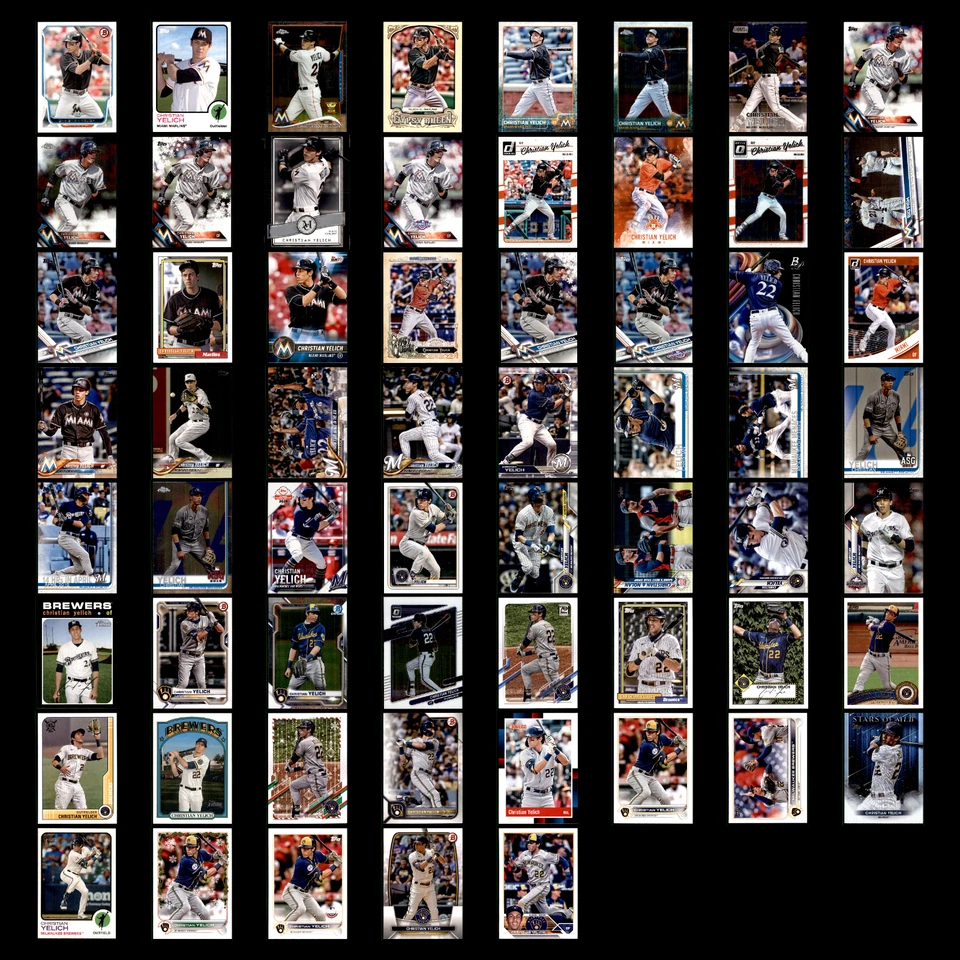 Christian Yelich Lote 61 Tarjetas de Béisbol Diferentes 2014-2023 Marlins/MIL Brewers Set Foto 1 de 4