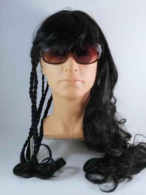 Длинный волнистый черный парик из синтетического волокна косы на правом крючке регулировки кружева спереди - Изображение 1 из 4