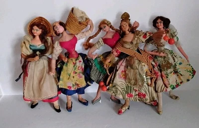 Vintage 11" Layna Cloth Artist Doll Klumpe Roldan Type Straw Hat Basket Spain  - Image 1 of 4