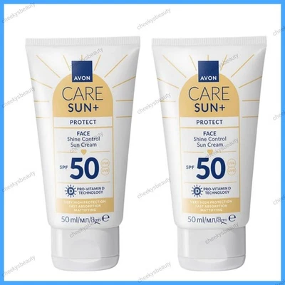 2x Avon Care Sun+ SPF50 Face Shine Control Sun Cream ,50ml, Protect,New Design