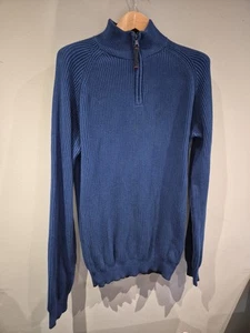 VTG nautica jeans co 1/4 zip ribbed raglan 100% cotton navy sweater mock neck XL - Picture 1 of 18