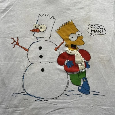 VINTAGE 1990 Bart Simpson Shirt “cool Man” Snowman Sz.  XLARGE - The Simpsons - Image 1 of 4