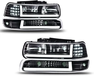 Faro LED DRL para 99-02 Chevy Silverado 1500 2500 HD 3500 + Lámpara de señal de parachoques Foto 1 de 4