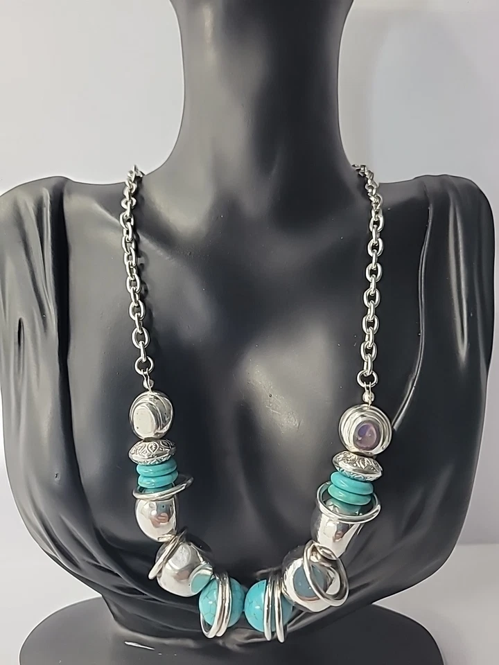 Collar Vintage Erica Lyons Azul Plata Tono Cuentas Joyería Disfraz Foto 1 de 4