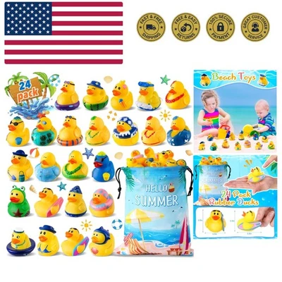 24 Piezas Patos de Goma de Verano con Bolsa, Patos para Jeeps, Surtidos Juguetes de Playa para... Foto 1 de 4