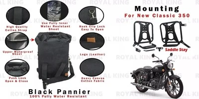 Sacoche militaire noir "avec support adapté pour Royal Enfield New Classic 350" - Photo 1/4
