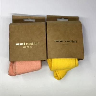 Medias de bebé x2 Mini Rodini de algodón orgánico - rosa + amarillo - talla 80-92/12-24M nuevas con etiquetas Foto 1 de 2