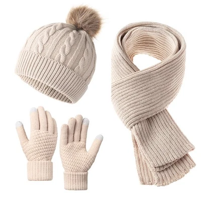 3pcs/Set Warm Winter Knitted Beanie Hat, Scarf & Gloves Set For Men And Women - Image 1 of 4