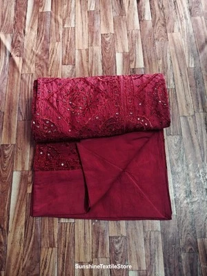 Colcha roja oscura espejo y seda bordada a mano trabajo a mano hecha en algodón 80x80" pulgadas Foto 1 de 4